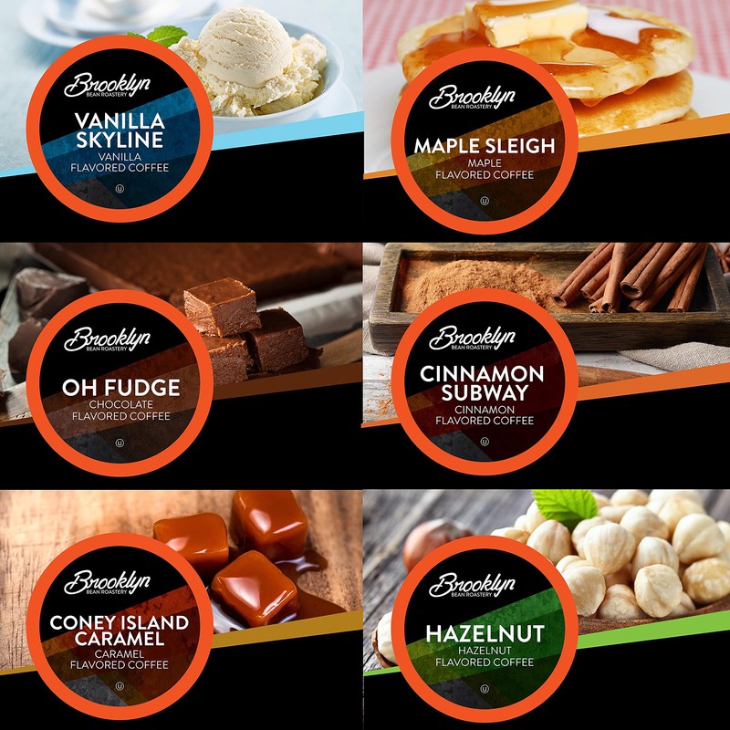 Brooklyn Beans Flavored Coffee Pods Assorted Gourmet Variety Pack, Compatible