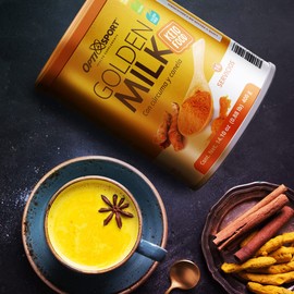 Golden Milk Polvo de Leche Dorada + Cúrcuma + Canela + MCT + Vitaminas: A, C, D, B1, B2, B3 y B6 | Lata de Golden Milk con 400g | Suplemento