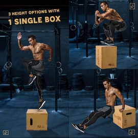 Yes4All 3 in 1 Wooden Plyo Box, Plyometric Box for Home Gym and Outdoor Workouts, Available in 4 Sizes - 16"x14"x12" + Resistance Band