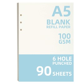 90 Sheets A5 6 Ring Blank Paper Binder Refills, Blank Paper Refills for Planner, Organizer, Binders, Notebook, 100gsm, 5.6 x 8.25 Inch, White