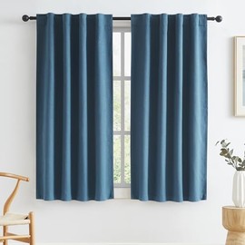 KEQIAOSUOCAI - Cortinas cortas, opacas, color azul vaquero, persianas de 45 pulgadas, para RV, cortinas anchas y estrechas para baño, niños, cuarto de bebé, recámara, ancho 34 x largo 45 pulgadas
