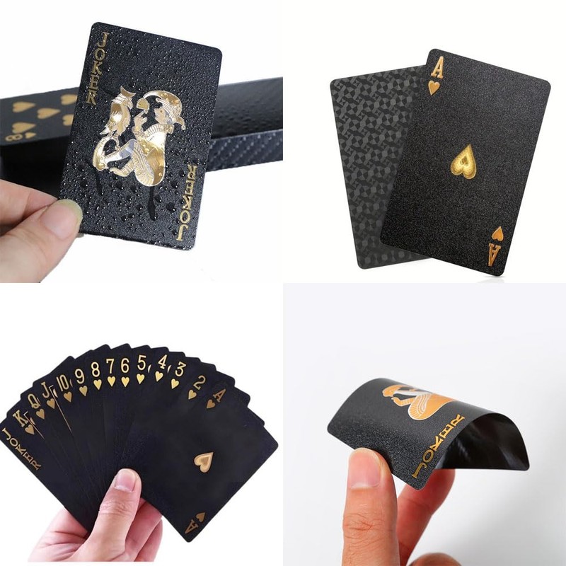 Plastic Magic Playing Cards, Black, Gold, PVC, Waterproof, Abrasion Resistant,