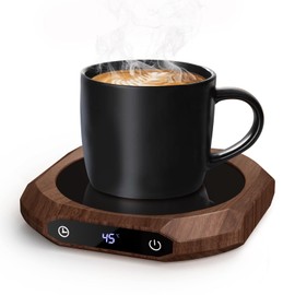Coffee Warmer, Electric Coffee Warmer for Desk with 3 Temperature Settings, Cup Warmer for Drinks, Drinks, Tea, Suitable for Office and Home, Dark Wood Grain Yellow (Black)