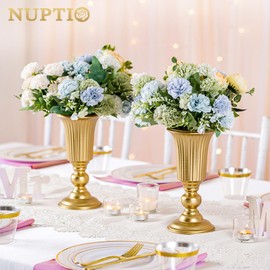 NUPTIO Pcs of 2 Flowered Metal Trumpet Vase Elegant Wedding Centerpieces Vase for Wedding Party Decoration, 23.2cm Tall Artificial Flower Arrangements for Anniversary Ceremony