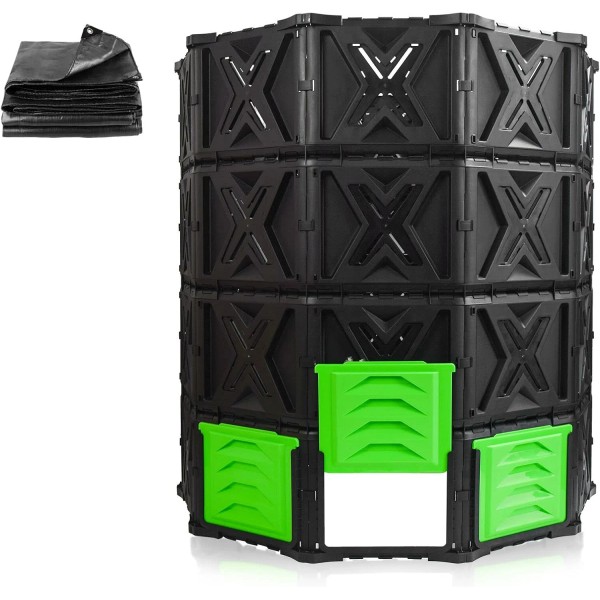 XXL Large Compost Bin Outdoor- 720L /190 Gallon-Easy Assembly-No Screws-Sturdy&