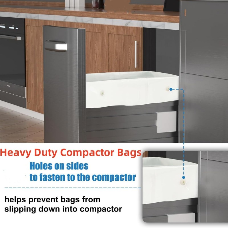 XHYdamile Trash Compactor Bags，20pcs Fits 15-inch Rectangular Drawer Compactors, Space-Saving