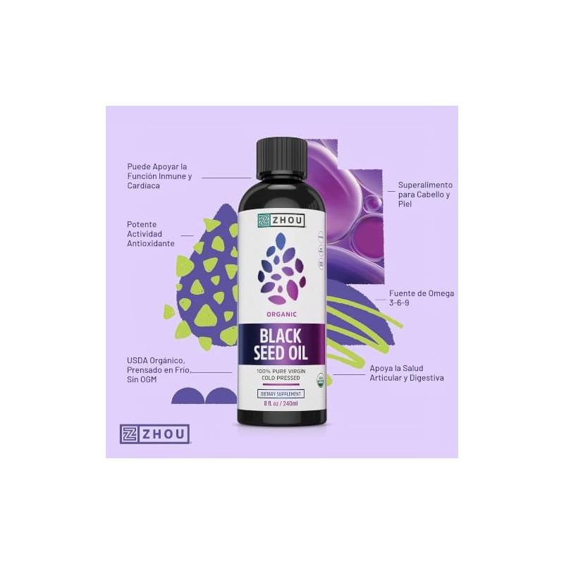 Zhou - Aceite de Semilla Negra Orgánico 100% Puro Prensado