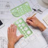 6 Pieces Green Geometric Rulers, Drawing Aids, Measuring Tools, Plastic