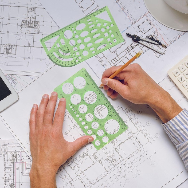 6 Pieces Green Geometric Rulers, Drawing Aids, Measuring Tools, Plastic