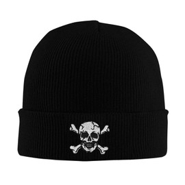 Vxchkerm Skull and Crossbones Beanie Hats for Women Men, Funny Winter Warm Cozy Stretchy Knitted Cuffed Skeleton Cap, Black, One Size