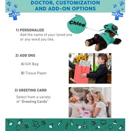 DolliBu Lying Wild Black Bear Doctor Plush Toy - Super Soft Bear Doctor Stuffed Animal Dress Up with Cute Scrub Uniform and Cap Outfit - Gift with Personalization - 10 Inches