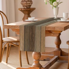 ViaElayu Table Runner Brown 33 x 183 cm Planks Antique Old Rustic Wood Modern Spring Table Runner Doilies Seasonal Kitchen Table Decoration Washable Indoor Holiday Party Table Decor