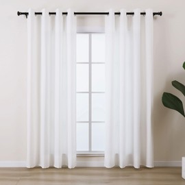 L.Z.E Opaque Curtains, White, Living Room Curtains with Eyelets, Set of 2 Curtains for Living Room, Bedroom, Children's Room, Semi-Transparent Plain Natural Colours, 245 cm Long