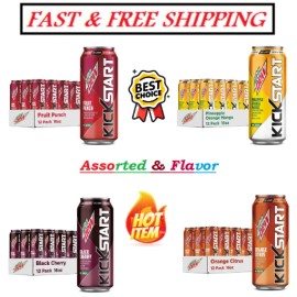 Mountain Dew Kickstart, 92mg Caffeine, 16 Fl Oz (Pack of 12), Assorted Flavor., - Black Cherry