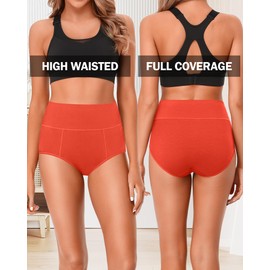 ASIMOON Cotton High Waisted Tummy Control Underwear for Women Plus Size Full Coverage Panties Briefs Ladies Pack L