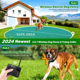 Wireless Dog Fence,2025 Wireless Boundary Containment System,2-in-1 Electric Dog Fence & Remote Training Collar,Adjustable Vibration & Shock,IP65 Waterproof Training Collar for Large and Medium Dogs