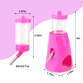 Hypeety Hamster Water Bottle with Base Hamster Automatic Water Dispenser Cage Accessories for Dwarf Hamster Mouse Rat Hedgehog Guinea Pig 80ML (Pink, 80ml)
