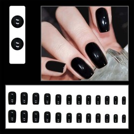 Black Press on Nails Short Square Fake Nails Solid Color Glue on Nails Hot Girls Style Stike on Nails Full Cover Nails Includes 24 Fake Nails 24 Jelly 1 Prep Pad 1 Manicure Stick 1 Mini File