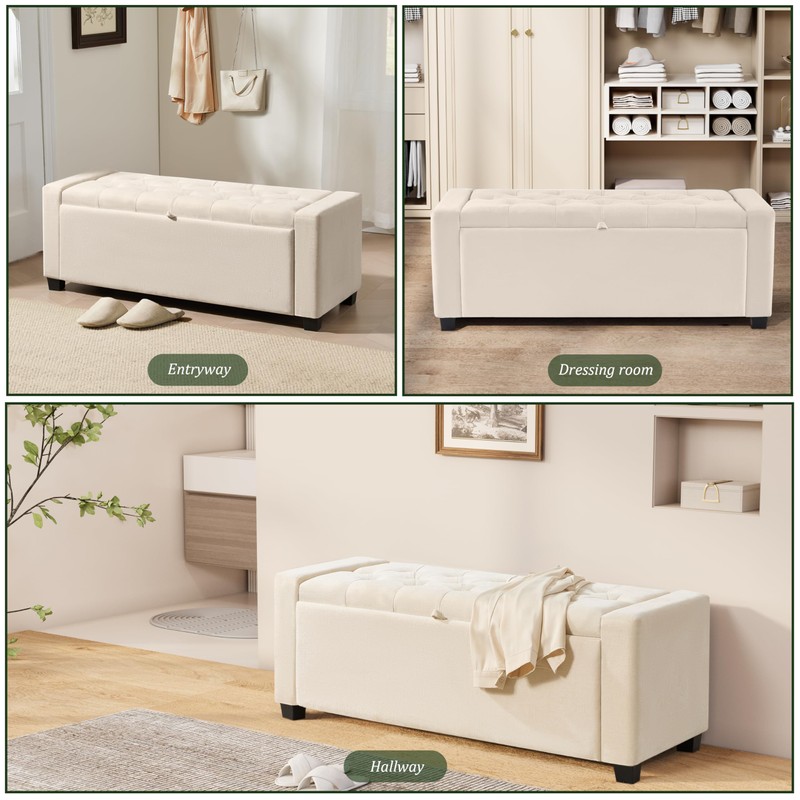 Royal Windsor Ottoman with Storage,Tufted Storage Bench with Safety Hinge,Holds