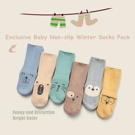 Aisyee Baby Stopper Socks Warm Winter Socks Baby ABS Socks Thick Non-Slip Socks Baby 6 Pairs, Mix animal face