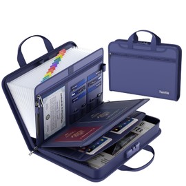 Fireproof Accordion File Organizer with Lock, Thickened Document Organizer 13 Pocket with Zipper & Labels, Important Document Organizer, Expanding File Foler with Handle for Letter A4 Files (Blue)