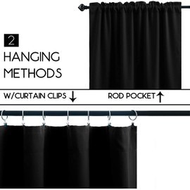 Pickluc Blackout Curtains 45 Inches Long 2 Panels, Room Darkening Tiers with Rod Pocket, Short Black Out Curtain for Small Window, 42" Wide and 45" Length, Set of Two, Black.