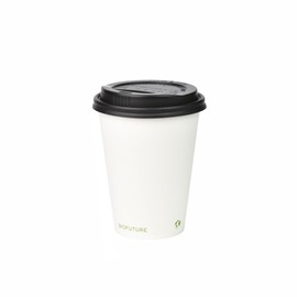 BIOFUTURE Biodegradable Coffee Cups – 50 x 6oz – 16oz (170ml – 450ml) Disposable Paper Cups with Lids – Eco-Friendly and 100% Compostable – Ideal for Tea, Coffee, and Hot Drinks (White, 12oz)