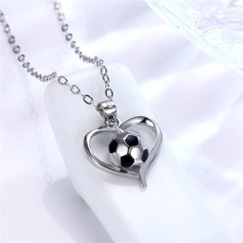 Kumshunie Heart Soccer Pendant Necklace for Women Lady Stainless Steel Dainty Charm Sports Ball Jewelry Silver