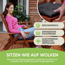 Gräfenstayn® Set of 8 Seat Cushions 40 x 40 x 3 cm with Straps for Indoor and Outdoor Use with Oeko-Tex Seal (Graphite)