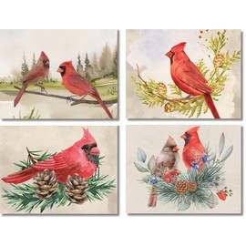 Small World Greetings Watercolor Cardinal Note Cards 12 Count - Blank Inside with Envelopes - A2 Size 5.5" x 4.25" - All Occasion - Bird Stationery - Birthday, Sympathy, Thank You, and More