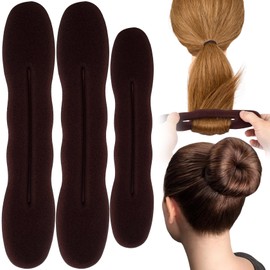 Lekgavd 3 PCS Hair Bun Maker, 2 Sizes Sponge Hair Updo Shaper for Women, Classic Lazy Hair Curler Clip Ties, Hair Styling Accessories for Long, Curly, Straight Hair - Brown