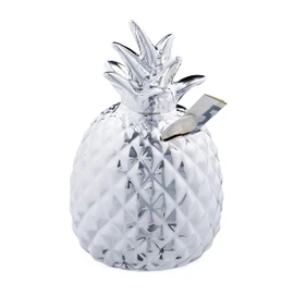Relaxdays Decorative Pineapple Piggy Bank with Lock, 2 Keys, Ceramic Money Box, H x D 16 x 9 cm, Silver, Pack of 1