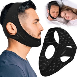 Anti Snoring Devices - Comfortable Sleep Apnea Devices Chin Strap, Adjustable Breathable Chin Strap for Sleeping for Men and Women, Simple and Effective Airflow Jaw Strap, Black 63CM