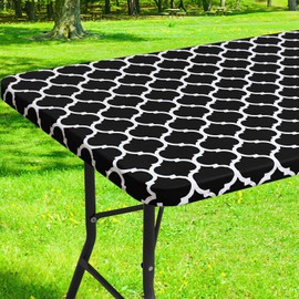 Smiry Rectangle Picnic Table Cover, Waterproof Elastic Fitted Camping Table Covers for 4 Foot Tables, Wipeable Flannel Backed Vinyl Tablecloth Protector for Indoor, Outdoor (Black, 30x48 Inches)
