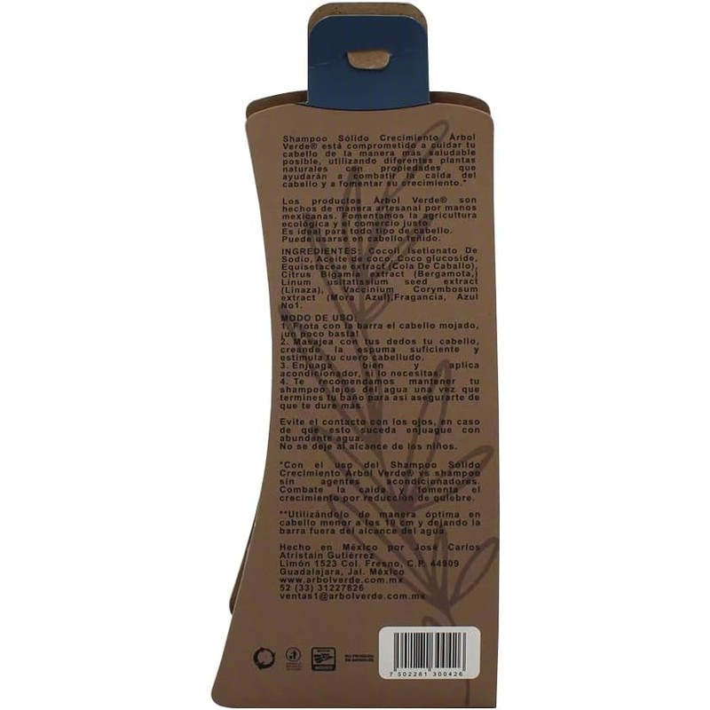Arbol Verde Shampoo Sólido en Barra Natural Crecimiento con Bergamota,