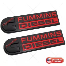 RPM6500 2PCS CUMMINS FUMMINS DIESEL FENDER DOOR TAILGATE BADGE EMBLEM RAM FIT DODGE RED
