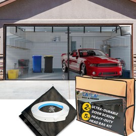 Garage Door Screen For 2 Car 16x7FT, Magnetic Screen Garage with Retractable Fiberglass Mesh and Heavy Duty Weighted Bottom, Easy Assembly & Pass, Hands Free Screen Door w/ 36 Magnets for Garage/Patio