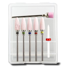 Juego de brocas de cerámica para uñas acrílicas, esmalte de uñas de gel, para quitar cutículas, 3/32 pulgadas, kit de brocas Efile para manicura pedicura herramientas profesionales de arte de uñas con soporte, 7 piezas (S07-B1u)