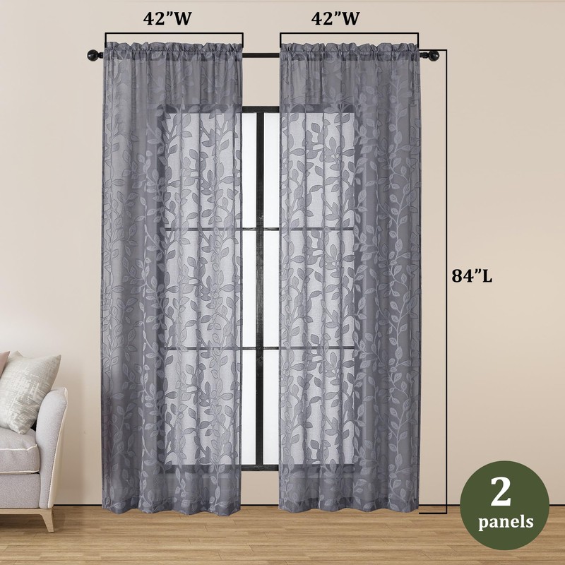 OVZME Grey Sheer Curtains 84 inches Long 2 Panels for