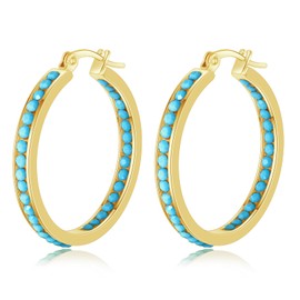 CiNily Stainless Steel Cubic Zirconia Hoop Earrings Silver/Gold Plated Earrings for Sensitive Ears, Stainless Steel, created turquoise