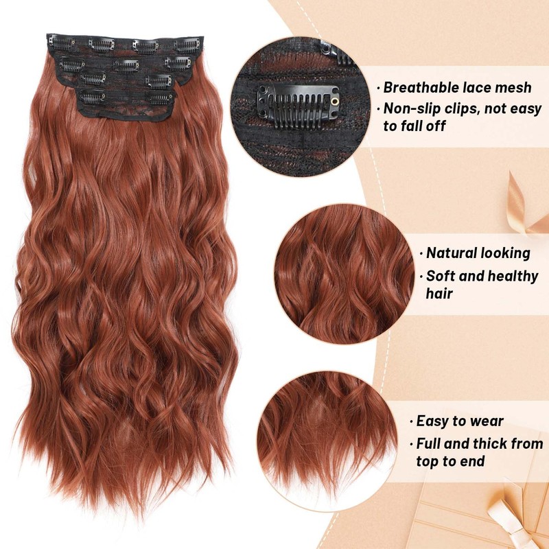 Clip in Hair Extensions 4 PCS 20 Inch Auburn Long