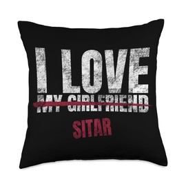 I Love Sitar Musical Instrument Musical Throw Pillow, 18x18, Multicolor