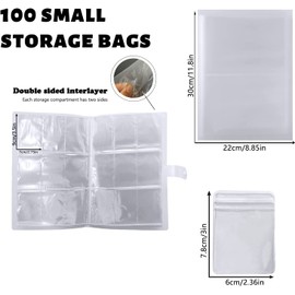 Wensdr 288 Grids Transparent Jewelry Storage Book with 100 Zipper Bags Portable Travel Jewelry Organizer Bags for Rings, Necklace, Bracelets