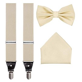Juego de tirantes para hombre, 3 piezas, incluye tirantes, pajarita a juego, pañuelo de bolsillo y caja de regalo, Crema, Talla única