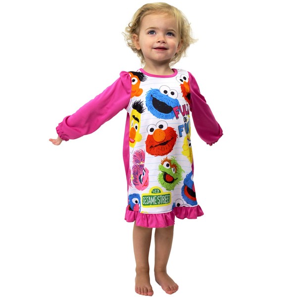 Sesame Street Toddler Girls Long Sleeve Nightgown Pajamas (2T, Pink/White)