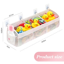 Badewannenspielzeug Aufbewahrungstasche, Badewannenspielzeug hängeorganizer Tasche mit 3 Fächern, Badezimmer Spielzeug Boxen mit 4 Haken, Badewannenspielzeug Mesh Tasche, Badewanne Spielzeugnetz