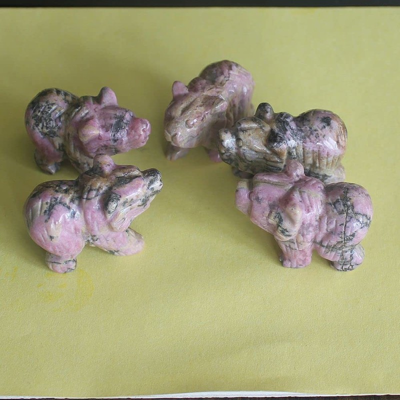 Hand Carved Mixed Gemstone Crystal Bear Figurine Animal Carving (Rhodonite)