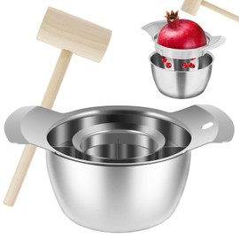 Pomegranate Peeling Tool 304 Stainless Steel Pomegranate Peeler High Efficiency Pomegranate Deseeder Anti-Slip Pomegranate Aril Removal Tool Set with Bowl and Wooden Hammer for Home Kitchen(Suit)