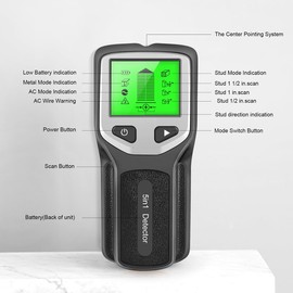 Lamsimoy 5-in-1 Studs Metal Detector Wall Scanner AC Wood Finder Cable Wires Depth Tracker Electric Box Finder Wall Detector A