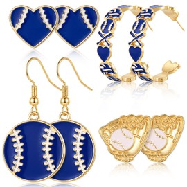 Quelay 4 Pairs Baseball Earrings for Women Baseball Charm Jewelry Accessories Sports Team Gifts for Party Favor(Blue)